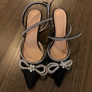 Jewel Bow Black Heels